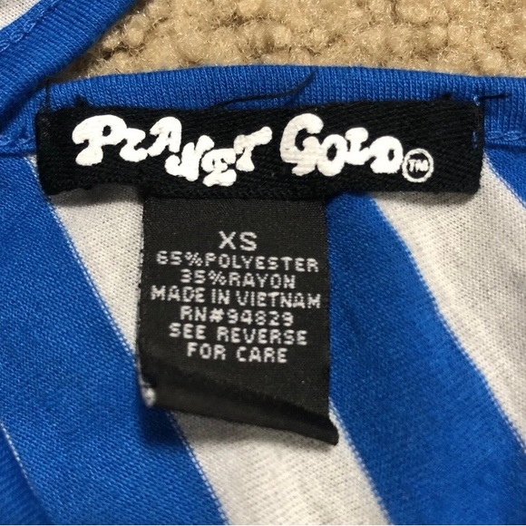 Planet Gold Junior’s Short Sleeve Hi-Low Hem Striped Blue & Light Grey Dress XS - Picture 2 of 8